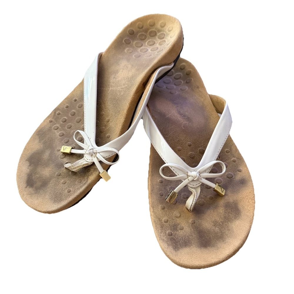 Vionic Orthotic Flip Flops White Bow‎ Arch Support Sandals Womens Size 9 Summer